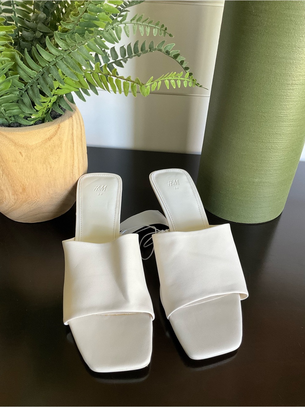H&M Square Toe Leather Slide Mules